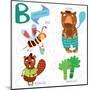 Very Cute Alphabet.B Letter. Bee, Beaver, Bear, Broccoli.-Ovocheva-Mounted Art Print