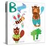 Very Cute Alphabet.B Letter. Bee, Beaver, Bear, Broccoli.-Ovocheva-Stretched Canvas