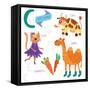 Very Cute Alphabet.C Letter. Cat, Cow, Camel, Carrots. Alphabet-Ovocheva-Framed Stretched Canvas