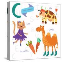 Very Cute Alphabet.C Letter. Cat, Cow, Camel, Carrots. Alphabet-Ovocheva-Stretched Canvas