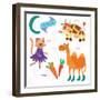 Very Cute Alphabet.C Letter. Cat, Cow, Camel, Carrots. Alphabet-Ovocheva-Framed Premium Giclee Print