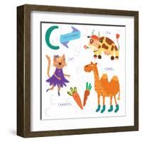Very Cute Alphabet.C Letter. Cat, Cow, Camel, Carrots. Alphabet-Ovocheva-Framed Art Print