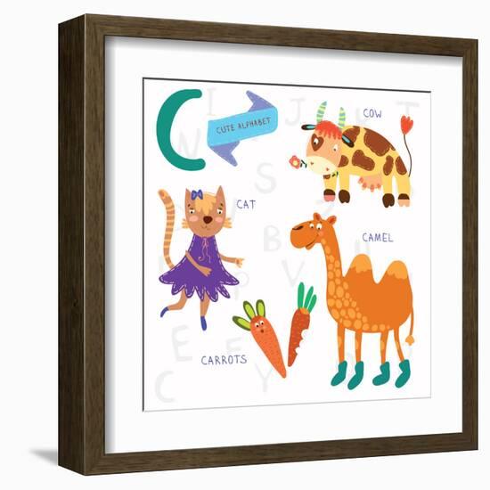 Very Cute Alphabet.C Letter. Cat, Cow, Camel, Carrots. Alphabet-Ovocheva-Framed Art Print