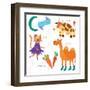 Very Cute Alphabet.C Letter. Cat, Cow, Camel, Carrots. Alphabet-Ovocheva-Framed Art Print