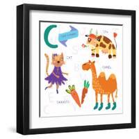 Very Cute Alphabet.C Letter. Cat, Cow, Camel, Carrots. Alphabet-Ovocheva-Framed Art Print