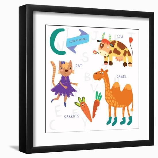 Very Cute Alphabet.C Letter. Cat, Cow, Camel, Carrots. Alphabet-Ovocheva-Framed Art Print