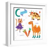 Very Cute Alphabet.C Letter. Cat, Cow, Camel, Carrots. Alphabet-Ovocheva-Framed Art Print