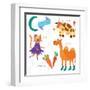 Very Cute Alphabet.C Letter. Cat, Cow, Camel, Carrots. Alphabet-Ovocheva-Framed Art Print