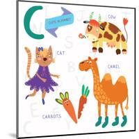 Very Cute Alphabet.C Letter. Cat, Cow, Camel, Carrots. Alphabet-Ovocheva-Mounted Art Print