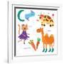 Very Cute Alphabet.C Letter. Cat, Cow, Camel, Carrots. Alphabet-Ovocheva-Framed Art Print