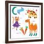 Very Cute Alphabet.C Letter. Cat, Cow, Camel, Carrots. Alphabet-Ovocheva-Framed Art Print