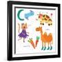 Very Cute Alphabet.C Letter. Cat, Cow, Camel, Carrots. Alphabet-Ovocheva-Framed Art Print