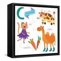 Very Cute Alphabet.C Letter. Cat, Cow, Camel, Carrots. Alphabet-Ovocheva-Framed Stretched Canvas