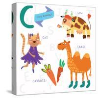 Very Cute Alphabet.C Letter. Cat, Cow, Camel, Carrots. Alphabet-Ovocheva-Stretched Canvas