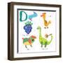 Very Cute Alphabet.D Letter. Dewberry,Duck,Dog,D Inosaur.-Ovocheva-Framed Art Print