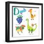 Very Cute Alphabet.D Letter. Dewberry,Duck,Dog,D Inosaur.-Ovocheva-Framed Art Print