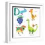 Very Cute Alphabet.D Letter. Dewberry,Duck,Dog,D Inosaur.-Ovocheva-Framed Art Print