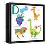 Very Cute Alphabet.D Letter. Dewberry,Duck,Dog,D Inosaur.-Ovocheva-Framed Stretched Canvas