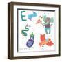 Very Cute Alphabet.E Letter. Elephant, Eagle, Eggplant, Eel.-Ovocheva-Framed Art Print