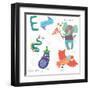 Very Cute Alphabet.E Letter. Elephant, Eagle, Eggplant, Eel.-Ovocheva-Framed Art Print