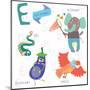 Very Cute Alphabet.E Letter. Elephant, Eagle, Eggplant, Eel.-Ovocheva-Mounted Art Print