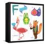 Very Cute Alphabet.F Letter. Flamingos, Figs, Fox, Frog.-Ovocheva-Framed Stretched Canvas