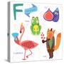 Very Cute Alphabet.F Letter. Flamingos, Figs, Fox, Frog.-Ovocheva-Stretched Canvas