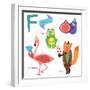 Very Cute Alphabet.F Letter. Flamingos, Figs, Fox, Frog.-Ovocheva-Framed Premium Giclee Print