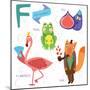 Very Cute Alphabet.F Letter. Flamingos, Figs, Fox, Frog.-Ovocheva-Mounted Premium Giclee Print