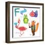 Very Cute Alphabet.F Letter. Flamingos, Figs, Fox, Frog.-Ovocheva-Framed Art Print