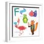 Very Cute Alphabet.F Letter. Flamingos, Figs, Fox, Frog.-Ovocheva-Framed Art Print