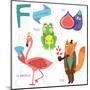 Very Cute Alphabet.F Letter. Flamingos, Figs, Fox, Frog.-Ovocheva-Mounted Art Print