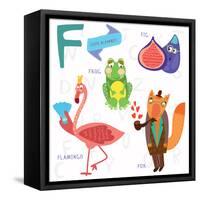 Very Cute Alphabet.F Letter. Flamingos, Figs, Fox, Frog.-Ovocheva-Framed Stretched Canvas