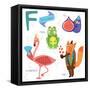 Very Cute Alphabet.F Letter. Flamingos, Figs, Fox, Frog.-Ovocheva-Framed Stretched Canvas