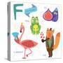 Very Cute Alphabet.F Letter. Flamingos, Figs, Fox, Frog.-Ovocheva-Stretched Canvas