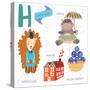 Very Cute Alphabet.H Letter. Hedgehog, House, Hippopotamus,Huckle Berry.-Ovocheva-Stretched Canvas