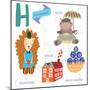 Very Cute Alphabet.H Letter. Hedgehog, House, Hippopotamus,Huckle Berry.-Ovocheva-Mounted Premium Giclee Print