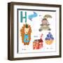 Very Cute Alphabet.H Letter. Hedgehog, House, Hippopotamus,Huckle Berry.-Ovocheva-Framed Art Print