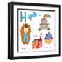 Very Cute Alphabet.H Letter. Hedgehog, House, Hippopotamus,Huckle Berry.-Ovocheva-Framed Art Print