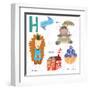 Very Cute Alphabet.H Letter. Hedgehog, House, Hippopotamus,Huckle Berry.-Ovocheva-Framed Art Print