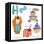 Very Cute Alphabet.H Letter. Hedgehog, House, Hippopotamus,Huckle Berry.-Ovocheva-Framed Stretched Canvas