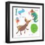 Very Cute Alphabet.I Letter. Iceberg Lettuce, Iguana, Ice Cream, Impala.-Ovocheva-Framed Art Print