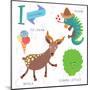 Very Cute Alphabet.I Letter. Iceberg Lettuce, Iguana, Ice Cream, Impala.-Ovocheva-Mounted Art Print