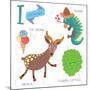 Very Cute Alphabet.I Letter. Iceberg Lettuce, Iguana, Ice Cream, Impala.-Ovocheva-Mounted Art Print