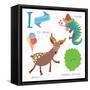 Very Cute Alphabet.I Letter. Iceberg Lettuce, Iguana, Ice Cream, Impala.-Ovocheva-Framed Stretched Canvas