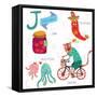 Very Cute Alphabet. J Letter. Jam, Jalapeno, Jellyfish, Jaguar-Ovocheva-Framed Stretched Canvas