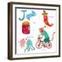 Very Cute Alphabet. J Letter. Jam, Jalapeno, Jellyfish, Jaguar-Ovocheva-Framed Art Print