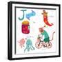 Very Cute Alphabet. J Letter. Jam, Jalapeno, Jellyfish, Jaguar-Ovocheva-Framed Art Print