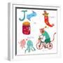 Very Cute Alphabet. J Letter. Jam, Jalapeno, Jellyfish, Jaguar-Ovocheva-Framed Art Print