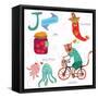 Very Cute Alphabet. J Letter. Jam, Jalapeno, Jellyfish, Jaguar-Ovocheva-Framed Stretched Canvas